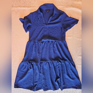 Tahari Blue Short Sleeve Tiered Ruffle Smock Dress, NWT, Small